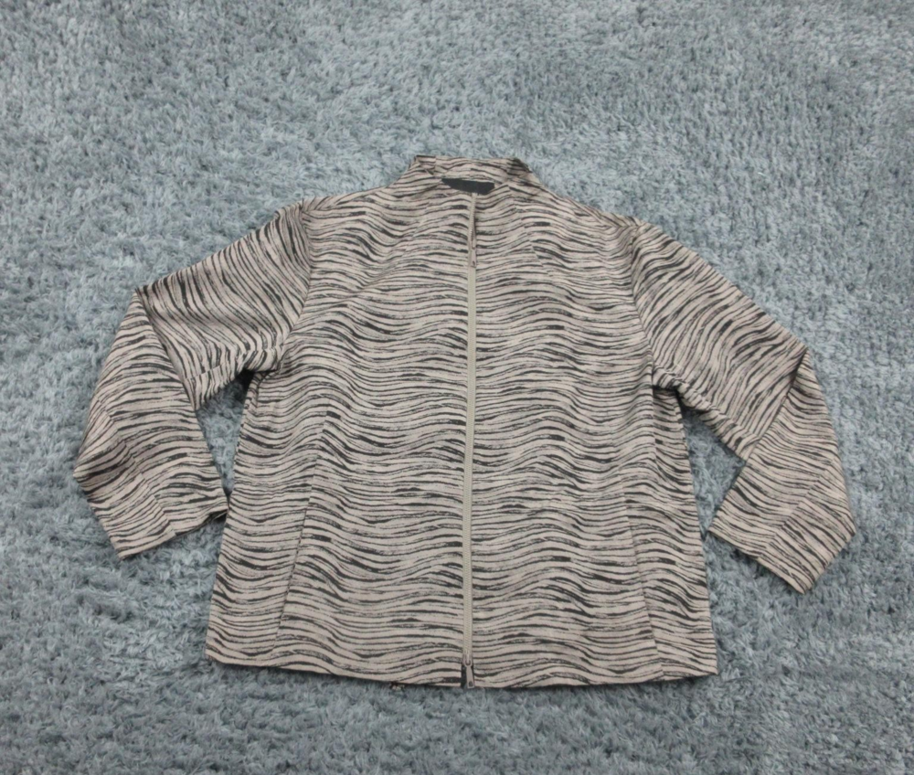 Lafayette 148 Jacket Womens Small Beige Black Zebra Stripe Zip Up Lightweight